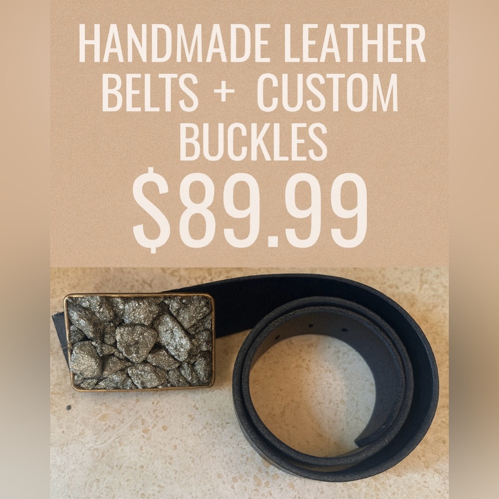 Black Leather Belt with Custom Buckle